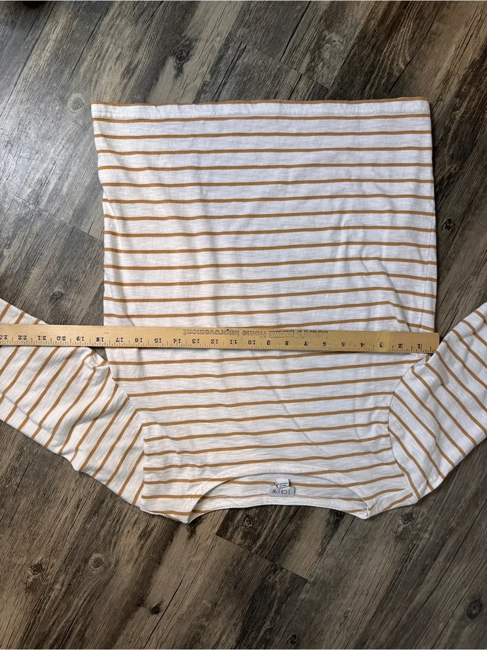 J. Crew Crewneck Long-Sleeve White Top with Tan Stripes